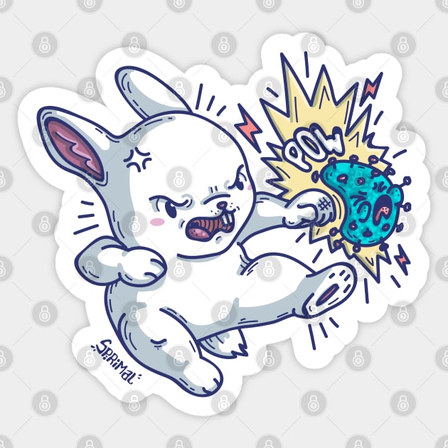 Cute bunny from coronavirus fight club Sticker by SPIRIMAL